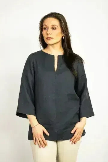 Asphalt Grey Linen Oversize Top – Modern & Comfortable Blouse - SJB-DIAMOND ELITES