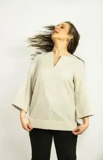 Asphalt Grey Linen Oversize Top – Modern & Comfortable Blouse - SJB-DIAMOND ELITES