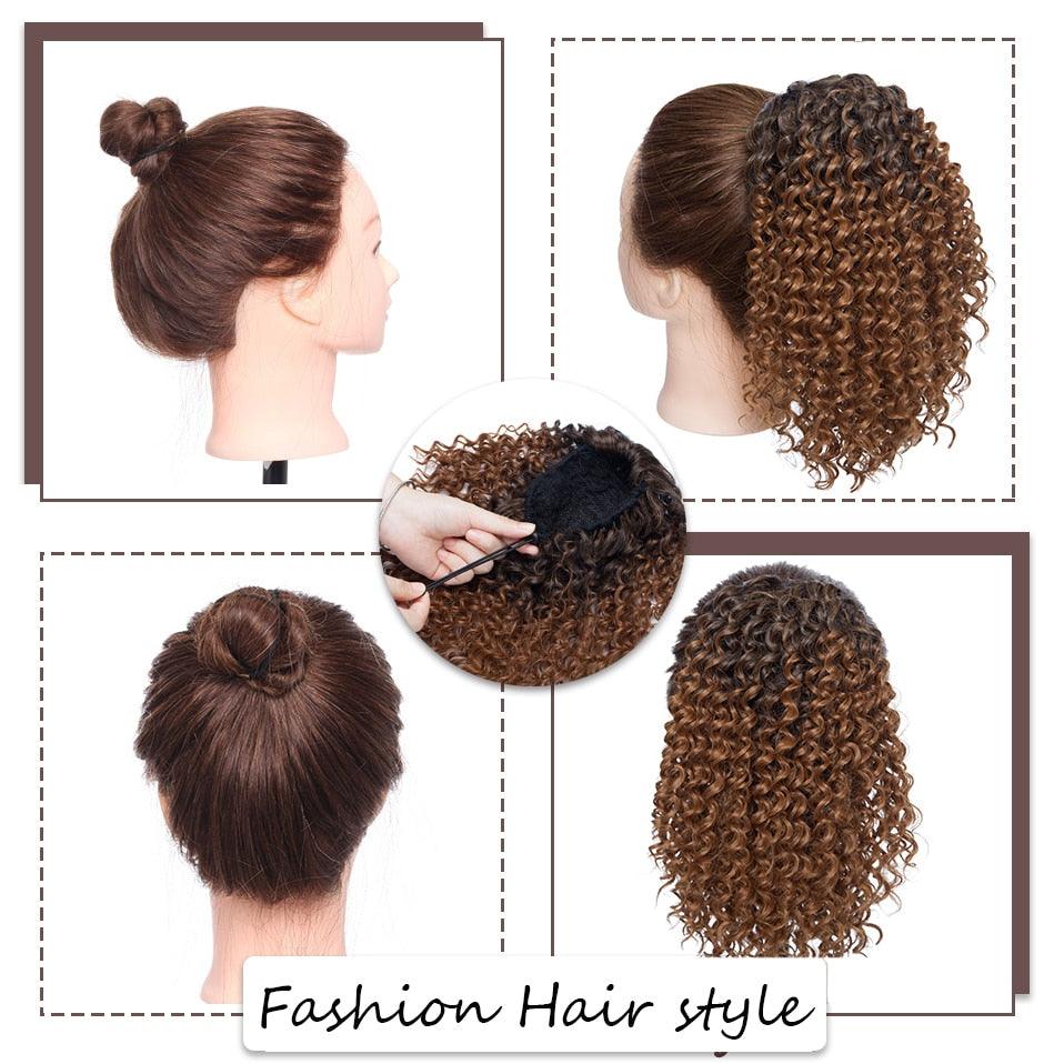Drawstring Puff Ponytail Afro Kinky Curly Hair Extension Synthetic Clip in Pony Tail African American Hair Extension Short Kinky Curly Pineapple Pony Tail Clip in on Wrap Up-do Hair Extensions for African American Women Stevvex
