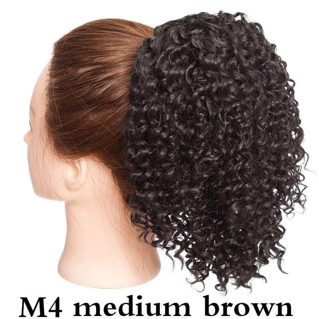 Drawstring Puff Ponytail Afro Kinky Curly Hair Extension Synthetic Clip in Pony Tail African American Hair Extension Short Kinky Curly Pineapple Pony Tail Clip in on Wrap Up-do Hair Extensions for African American Women Stevvex