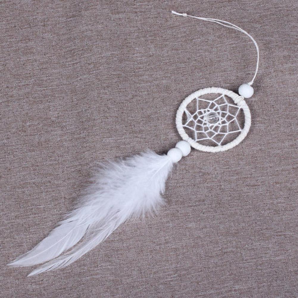 Dream Catcher Cars Rear View Mirror Mini Pure White Small Feather Wind Chimes Wall Hanging Decor Handmade Catcher Feather Wall Hanging Decorations Car Charm Ornament Pendant Stevvex