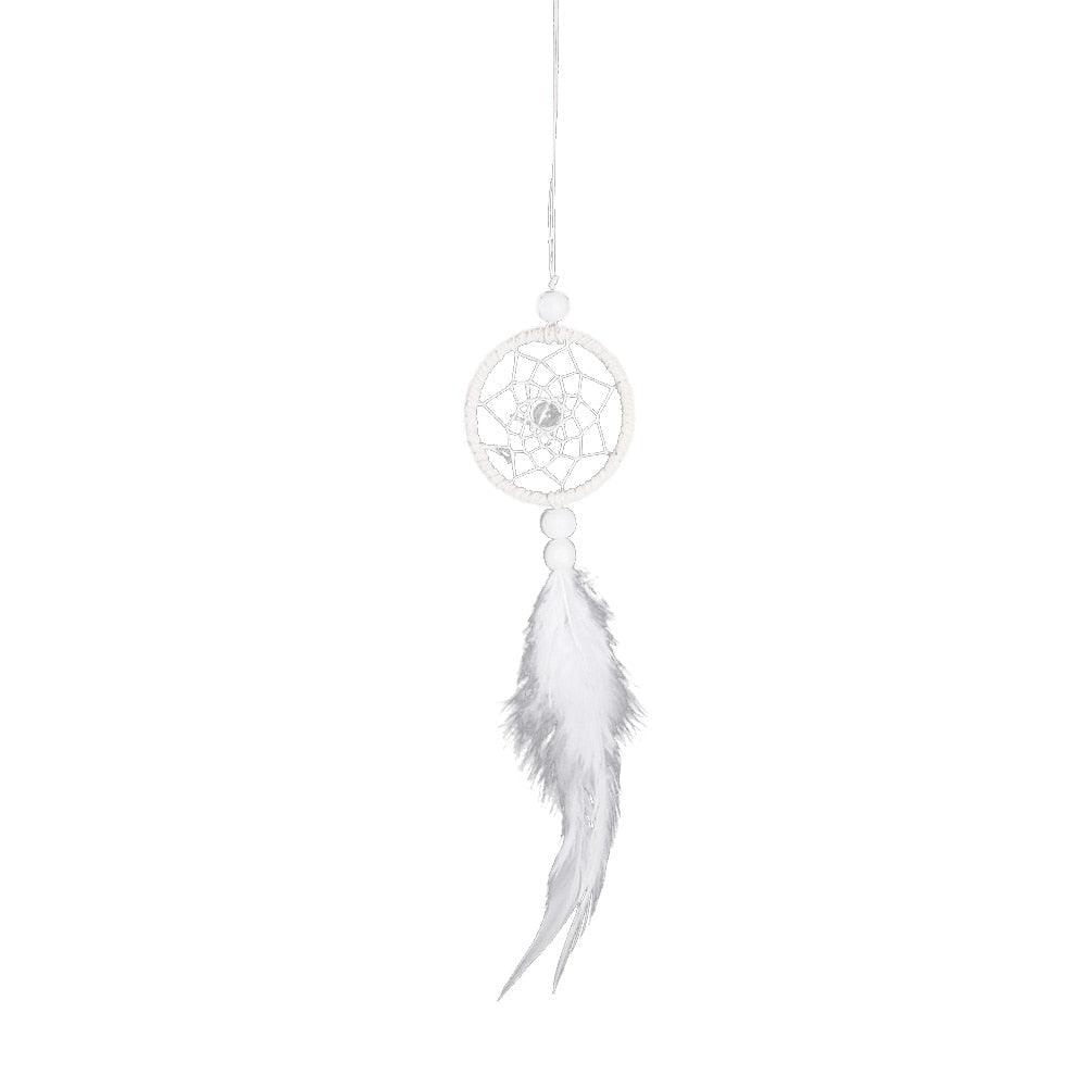 Dream Catcher Cars Rear View Mirror Mini Pure White Small Feather Wind Chimes Wall Hanging Decor Handmade Catcher Feather Wall Hanging Decorations Car Charm Ornament Pendant Stevvex