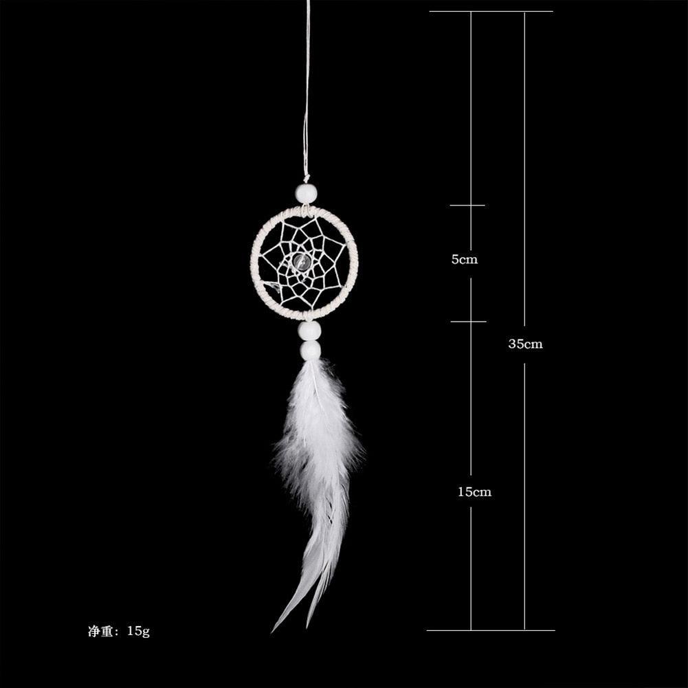 Dream Catcher Cars Rear View Mirror Mini Pure White Small Feather Wind Chimes Wall Hanging Decor Handmade Catcher Feather Wall Hanging Decorations Car Charm Ornament Pendant Stevvex