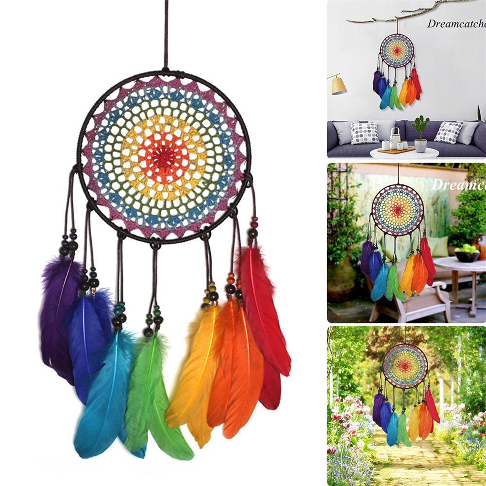 Dream Catcher Handmade Ornaments Wall Decor Handmade Jewelry Wind Chimes Rainbow Feather Dream Catchers For Gifts Wedding Home Decorations Photography As Prop Stevvex