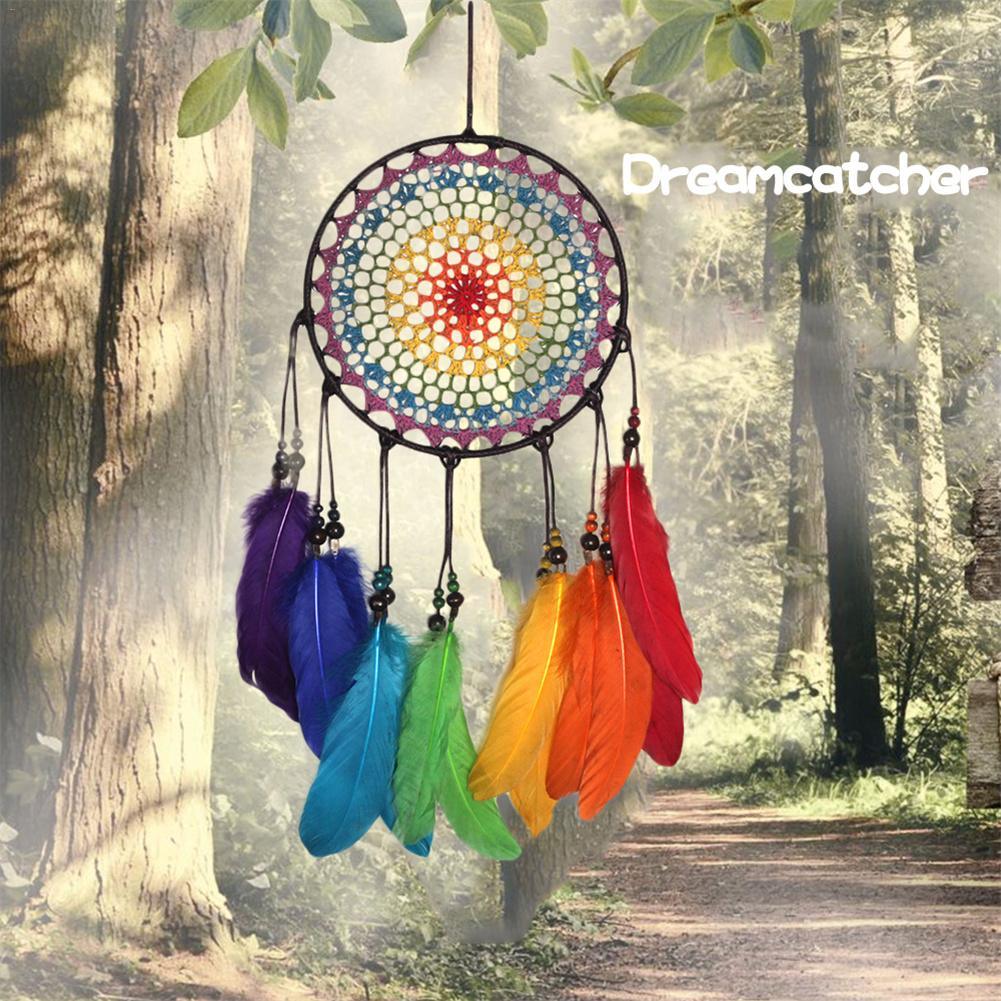 Dream Catcher Handmade Ornaments Wall Decor Handmade Jewelry Wind Chimes Rainbow Feather Dream Catchers For Gifts Wedding Home Decorations Photography As Prop Stevvex