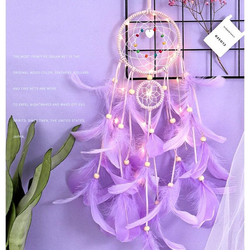 Dream Catcher Led Handmade Dream-catcher Traditional Feather Hanging Home Wall Decoration  Night Dream Catchers  Decor Ornament Wall Hanging Wind Chimes For Home Room Decoration Stevvex