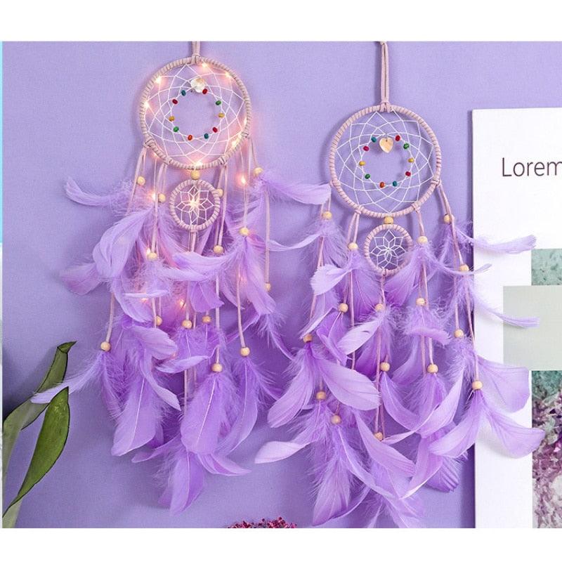 Dream Catcher Led Handmade Dream-catcher Traditional Feather Hanging Home Wall Decoration  Night Dream Catchers  Decor Ornament Wall Hanging Wind Chimes For Home Room Decoration Stevvex