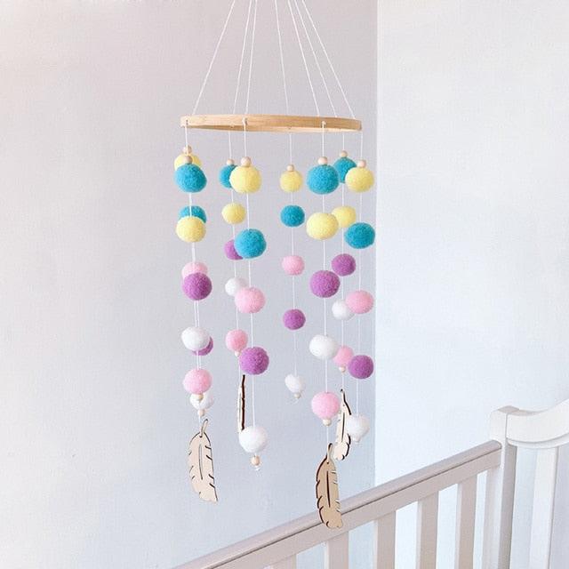 Dream Catcher Nordic Baby Room Wind Chime Bed Bell Decor Wool Ball Kids Bedroom Lovely Wooden Bead Bed Felt Baby Ceiling Mobiles Toys Infant Nursing Accessories Wall Hanging Decoration Ornaments Photography Prop Stevvex
