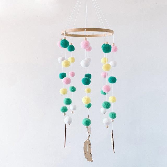 Dream Catcher Nordic Baby Room Wind Chime Bed Bell Decor Wool Ball Kids Bedroom Lovely Wooden Bead Bed Felt Baby Ceiling Mobiles Toys Infant Nursing Accessories Wall Hanging Decoration Ornaments Photography Prop Stevvex