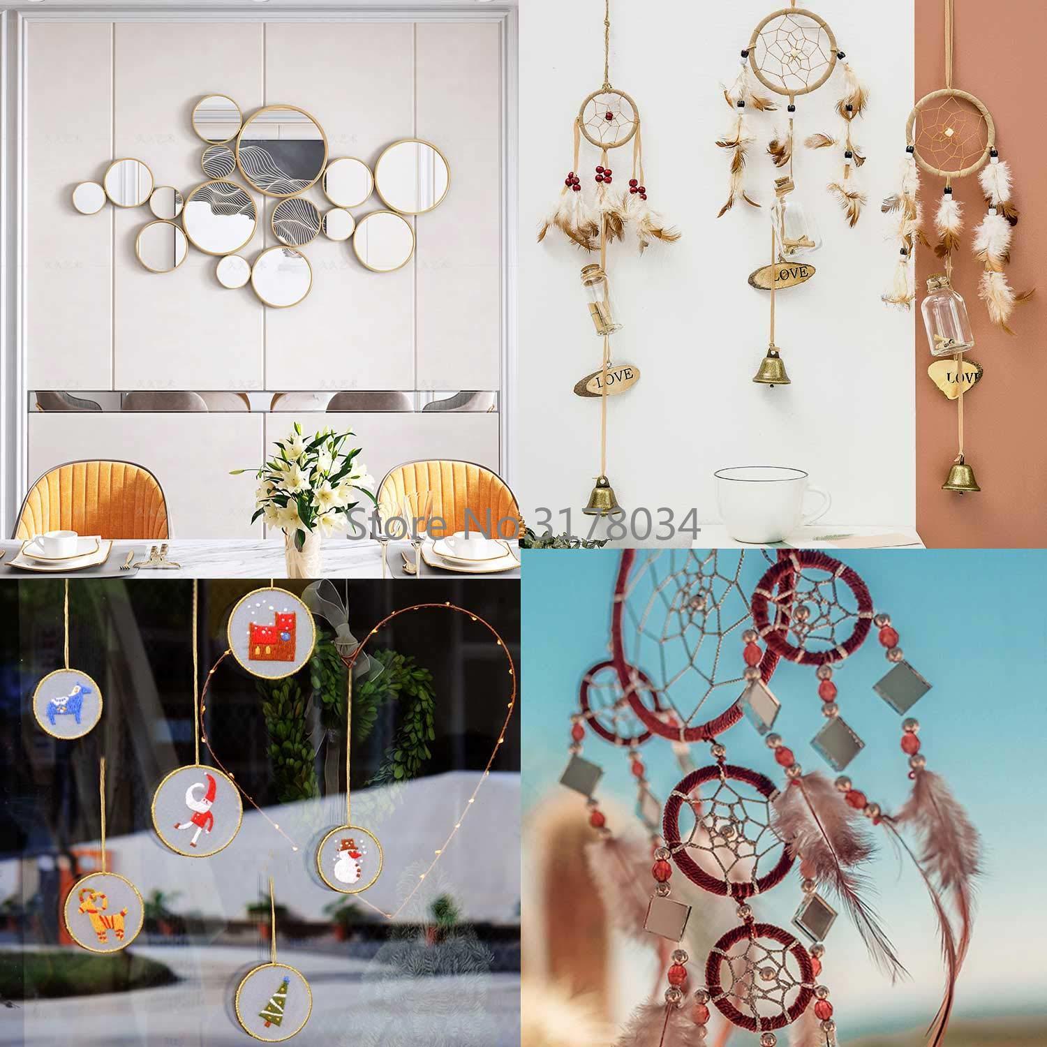 Dream Catcher Ring Round Bamboo Circle Embroidery Hoop Set Bamboo Circle Cross Stitch Hoop Ring Wind Chime DIY Hanging Accessories Wedding Wreath Decor Wall Crafts For Embroidery & Cross Stitch Stevvex