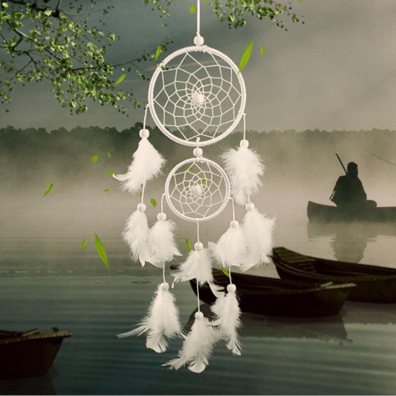 Dream Catcher Room Decor Feather Weaving Catching Up The Dream Angle Dreamcatcher Wind Chimes Indian Style Religious Mascot Dream Catcher for Bedroom, Handmade White Gold Feather Flowers Dream Catchers For Girls Kids Nursery Bedroom Wall Decor Festival Stevvex