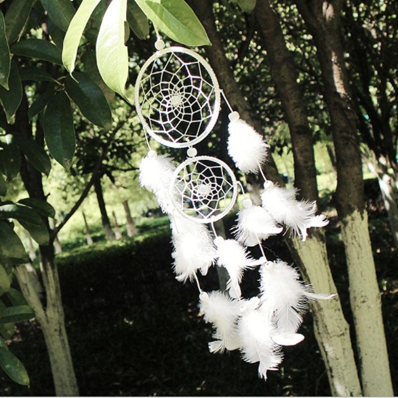Dream Catcher Room Decor Feather Weaving Catching Up The Dream Angle Dreamcatcher Wind Chimes Indian Style Religious Mascot Dream Catcher for Bedroom, Handmade White Gold Feather Flowers Dream Catchers For Girls Kids Nursery Bedroom Wall Decor Festival Stevvex