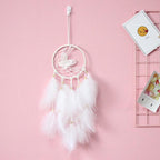 Dream Catcher Wall Decor with White Feathers Indian Style Dream-catcher Moon Handmade Wind Chimes Wall Ornament Girls Room Decoration Feather Dream Catcher For Kids Women Wedding Bohemian Wall Decor Stevvex