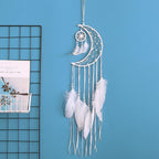 Dream Catcher Wall Decor with White Feathers Indian Style Dream-catcher Moon Handmade Wind Chimes Wall Ornament Girls Room Decoration Feather Dream Catcher For Kids Women Wedding Bohemian Wall Decor Stevvex