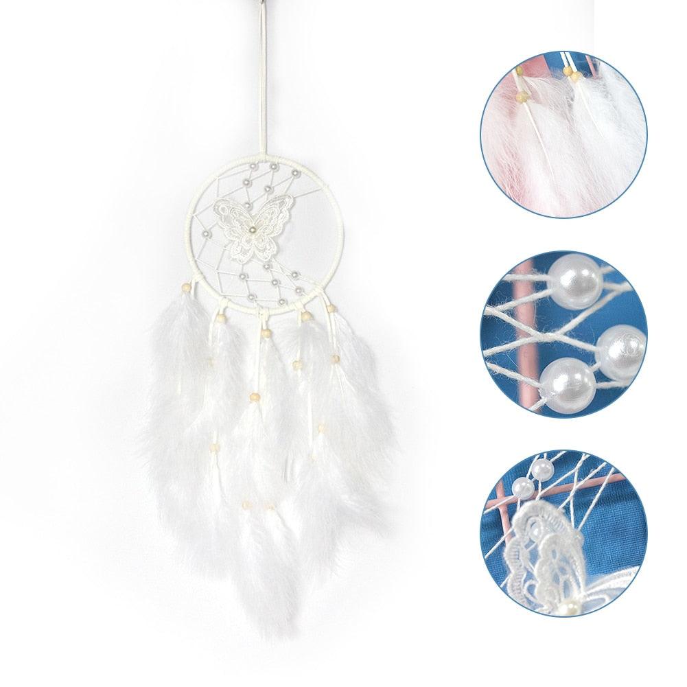 Dream Catcher Wall Decor with White Feathers Indian Style Dream-catcher Moon Handmade Wind Chimes Wall Ornament Girls Room Decoration Feather Dream Catcher For Kids Women Wedding Bohemian Wall Decor Stevvex
