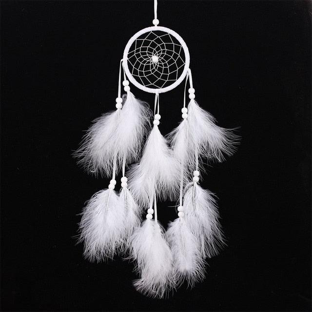 Dream Catcher Wall Decor with White Feathers Indian Style Dream-catcher Moon Handmade Wind Chimes Wall Ornament Girls Room Decoration Feather Dream Catcher For Kids Women Wedding Bohemian Wall Decor Stevvex