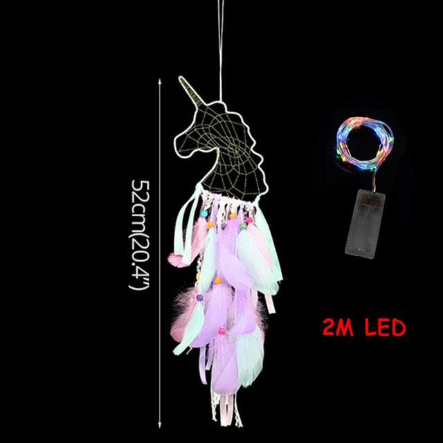 Dream Catcher with Lights Unicorn Party Supplies Hanging Ornament Unicorn Feather Handmade Catchers Craft Gift Home Decorations Girls Bedroom Wall Decor Colorful Wall Hanging Decorations For Baby Room Theme Birthday Wedding Party Stevvex
