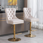Set of 2 Thick Golden Swivel Velvet Barstools Lootquake LLC