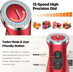 KOIOS 5-in-1 Hand Immersion Blender, 1000W 12 Speed Handheld Blender, Copper Motor Stainless Steel Blade Stick Blender,600ml Mixing Beaker,500ml Food Processor, Whisk, Milk Frother, B PA-F ree, Red