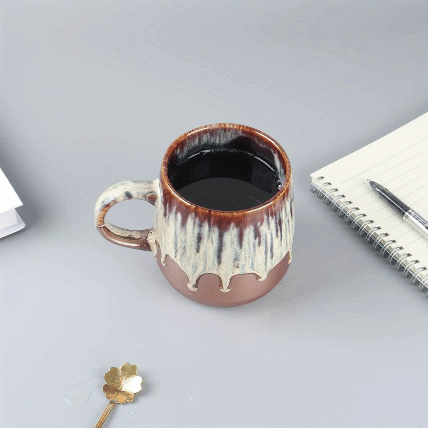 Large Ceramic Coffee Mug, 21 Oz, Gilt Beige Blue Tea Cup for Office and Home, Dishwasher and Microwave Safe EasyOptionXY LLC