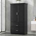 Tall Bathroom Storage Cabinet, Cabinet with Two Doors and Drawers, Adjustable Shelf, MDF Board