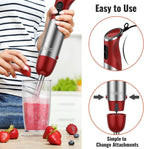 KOIOS 5-in-1 Hand Immersion Blender, 1000W 12 Speed Handheld Blender, Copper Motor Stainless Steel Blade Stick Blender,600ml Mixing Beaker,500ml Food Processor, Whisk, Milk Frother, B PA-F ree, Red
