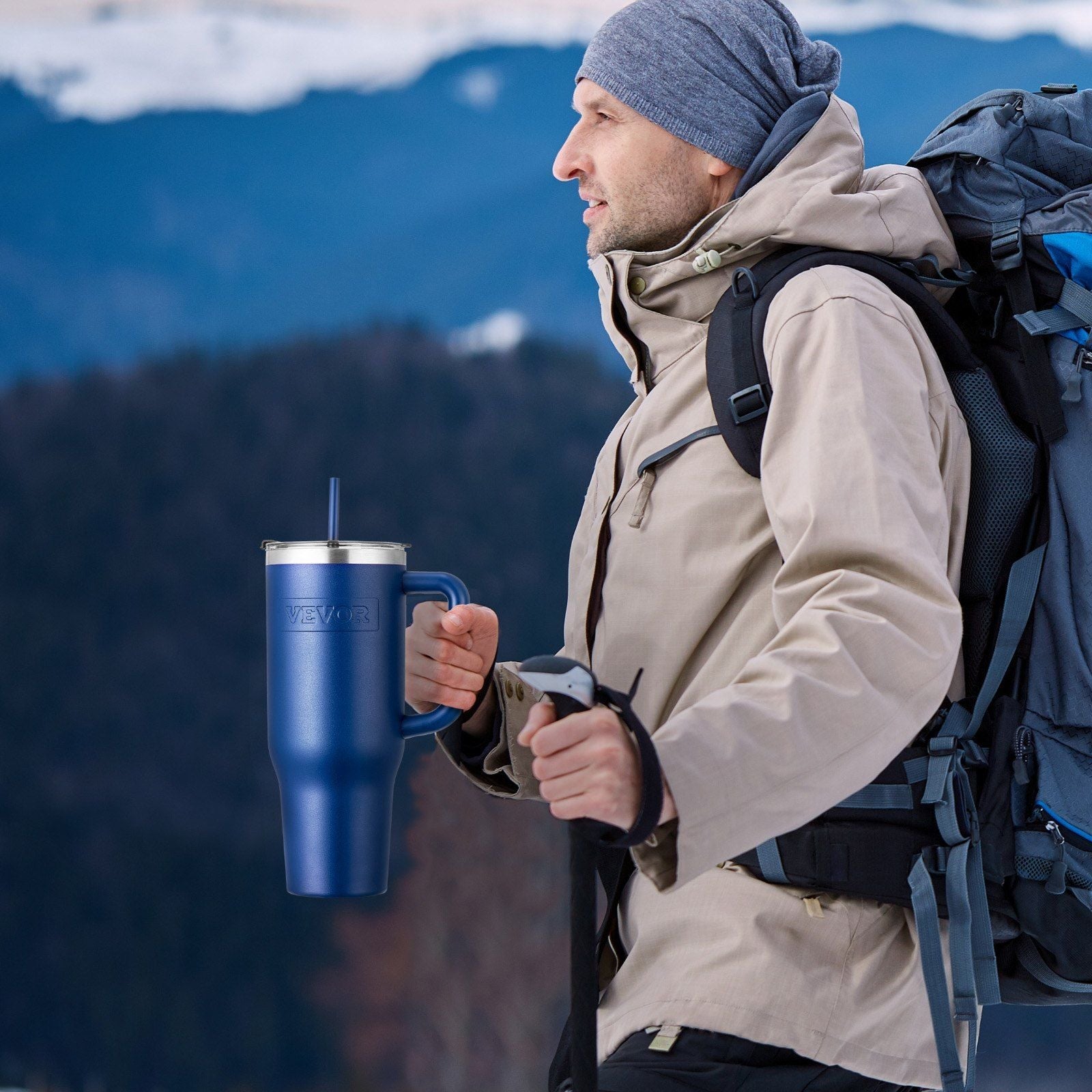 40 oz Insulated Water Bottle Stainless Steel Coffee Cup Handheld Blue EasyOptionXY LLC