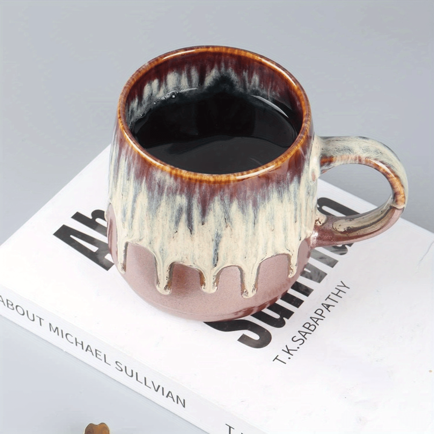 Large Ceramic Coffee Mug, 21 Oz, Gilt Beige Blue Tea Cup for Office and Home, Dishwasher and Microwave Safe EasyOptionXY LLC