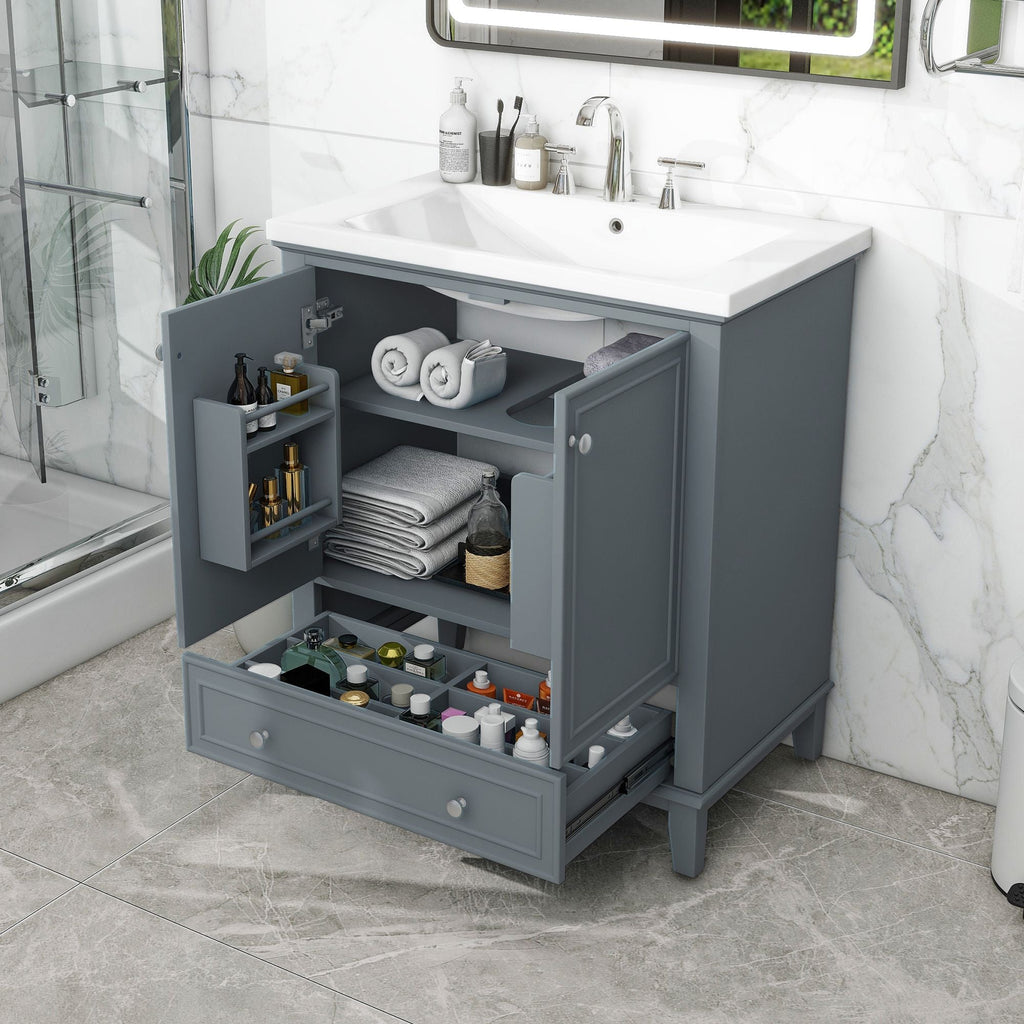 30\" Bathroom Vanity with Sink Combo, Multi-functional Bathroom Cabinet with Doors and Drawer, Solid Frame and MDF Board