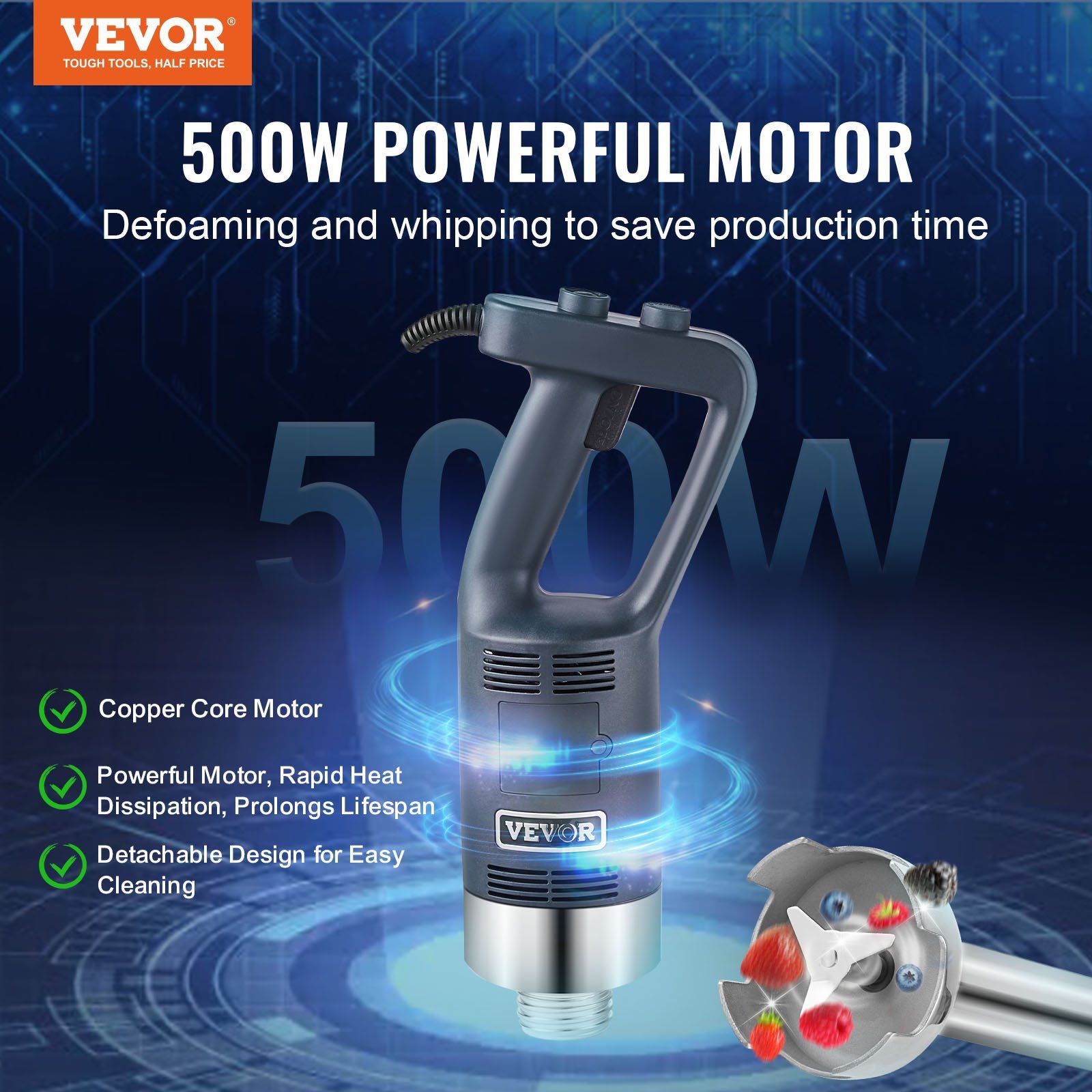 VEVOR Commercial Immersion Blender 500W Heavy Duty Hand Mixer for Soup Sauces EasyOptionXY LLC