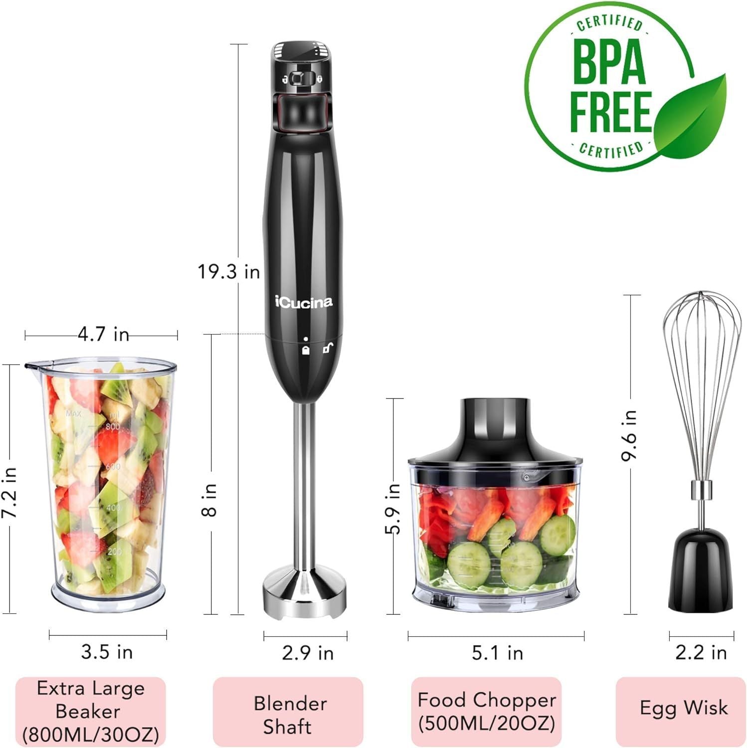 iCucina 4-in-1 Variable Speed Immersion Hand Blender EasyOptionXY LLC