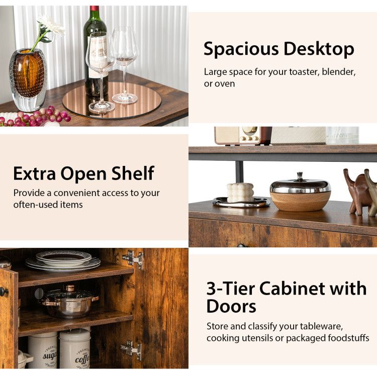 2-Door Buffet Cabinet with Shelves and Cable Management Holes