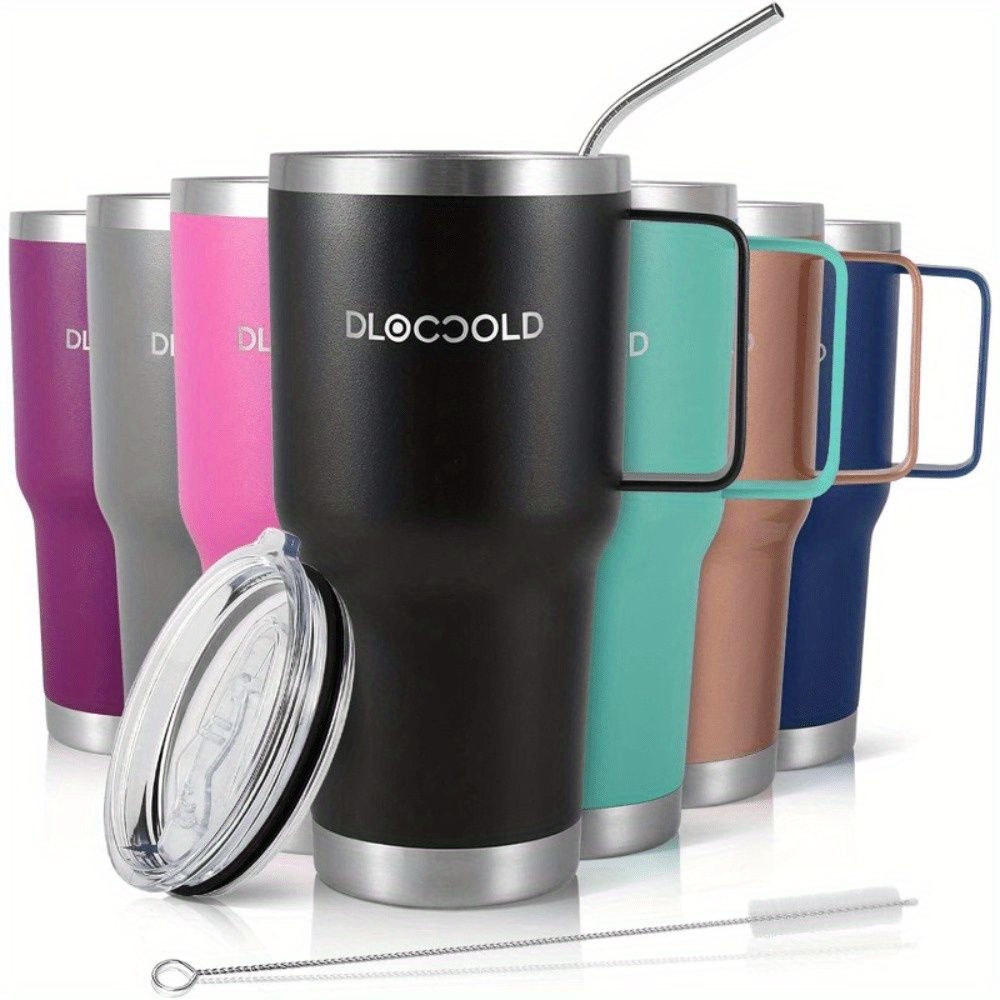 30 oz Tumbler with Handle, Stainless Steel Insulated Travel Coffee Mug with Lid and Straw, Thermal Coffee Cup for Hot&Cold Drinks, Spill Proof, Cup Holder Friendly, Dishwasher Safe, B PA F ree EasyOptionXY LLC