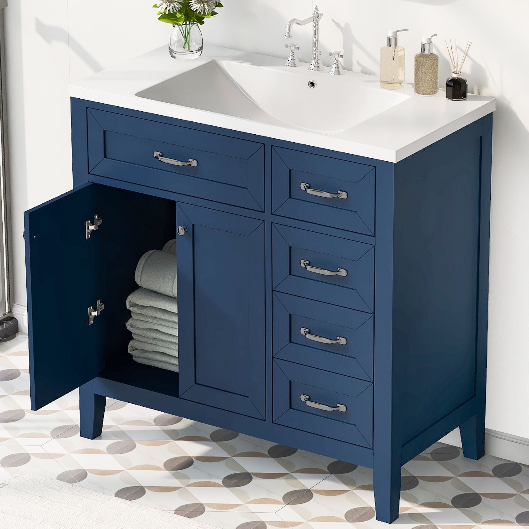 36\" Bathroom Vanity with Sink Combo, Black Bathroom Cabinet with Drawers, Solid Frame and MDF Board EasyOptionXY LLC