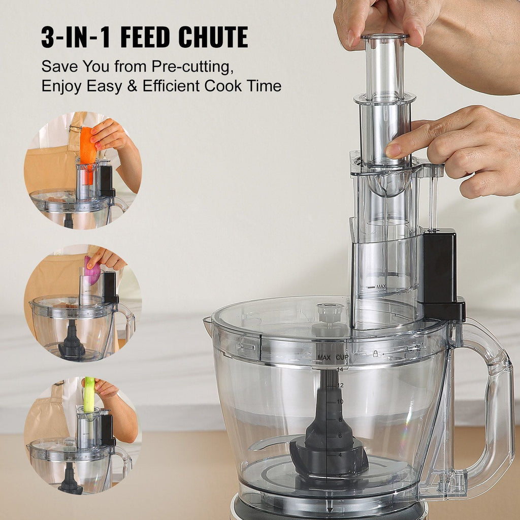 VEVOR Food Processor, 14-Cup Vegetable Chopper for Chopping, Mixing, Slicing, Puree, and Kneading Dough, 650 Watt Stainless Steel Blade Professional Electric Food Chopper, Easy Assembly & Clean, Gray EasyOptionXY LLC