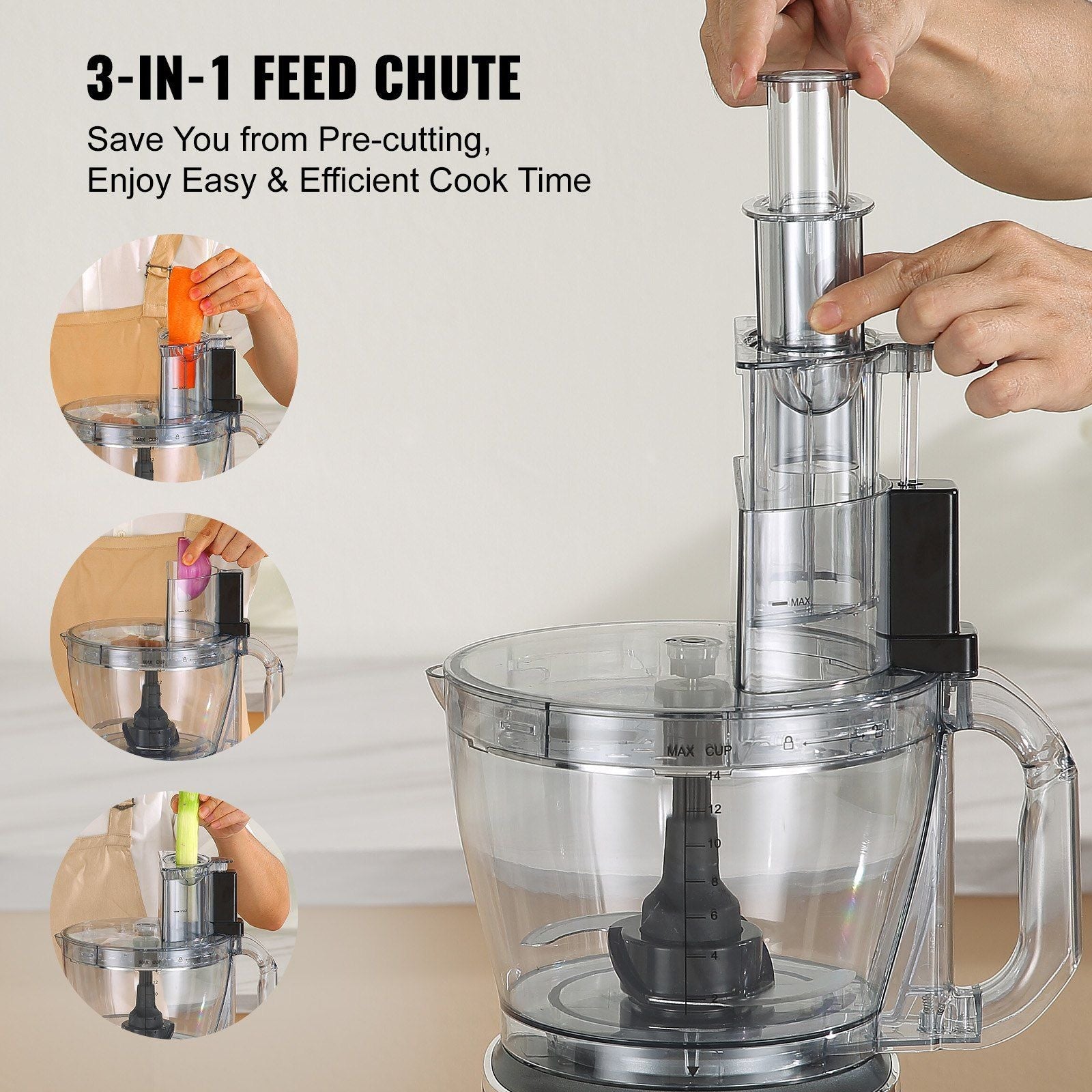 VEVOR Food Processor, 14-Cup Vegetable Chopper for Chopping, Mixing, Slicing, Puree, and Kneading Dough, 650 Watt Stainless Steel Blade Professional Electric Food Chopper, Easy Assembly & Clean, Gray EasyOptionXY LLC