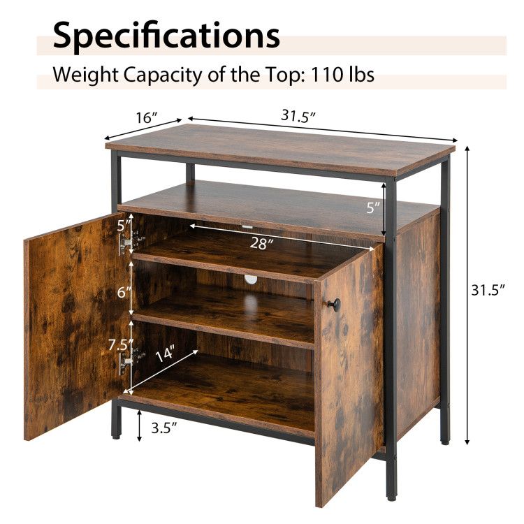 2-Door Buffet Cabinet with Shelves and Cable Management Holes