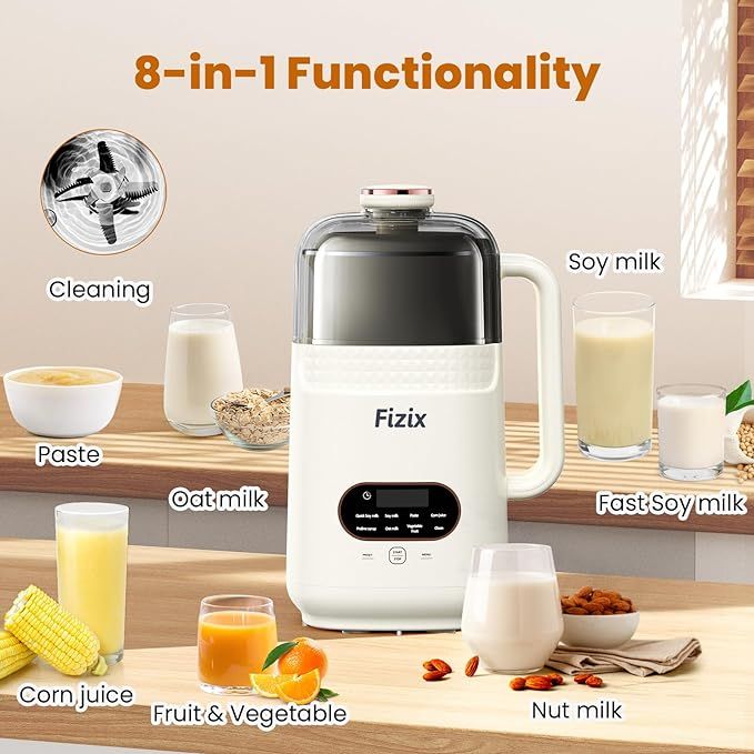 34oz Nut Milk Maker,8 in 1 Automatic Soy Milk Maker for Homemade Nut,Soy,Almond,Oat Milk,Fruit and Vegetable,Almond Milk Maker with Delay Start/Keep Warm/Self-Cleaning,White