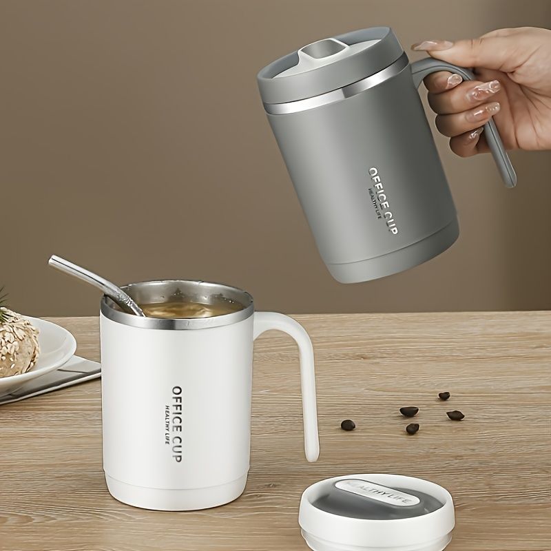 1pc Stainless Steel Cups With Lid; 16 Oz 304 Stainless Steel Tumblers Durable Coffee Mug With Splash Proof Sliding Lid; Drink With Lid Open; Non-Insulated Mug; Without Straw EasyOptionXY LLC