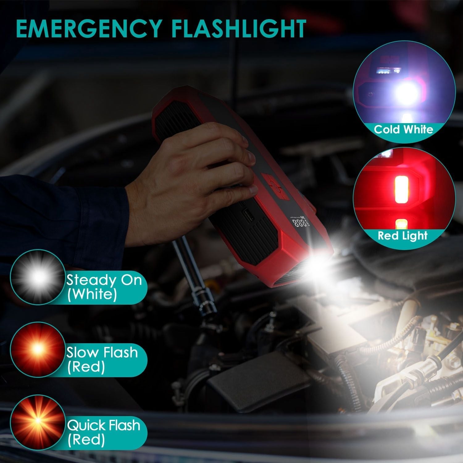 Portable Car Jump Starter Air Compressor 1500A 400PSI Car Battery Charger Jump Starter Power Bank LED Flashlight Digital Tire Inflator for 4.0L Gasoline Or 2.0L Diesel Engine