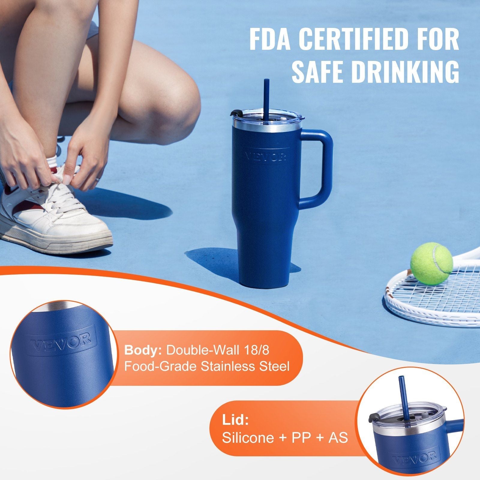 40 oz Insulated Water Bottle Stainless Steel Coffee Cup Handheld Blue EasyOptionXY LLC