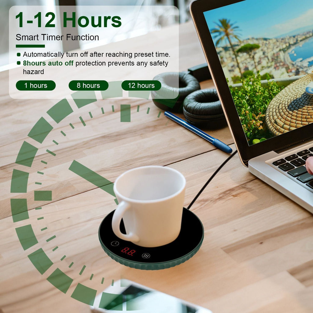 Desktop Electric Cup Warmer 8Hours Auto Off Overheating Protection Smart Timer Setting 2 Temperature Levels  Ceramic Heating Panel For Office Home EasyOptionXY LLC