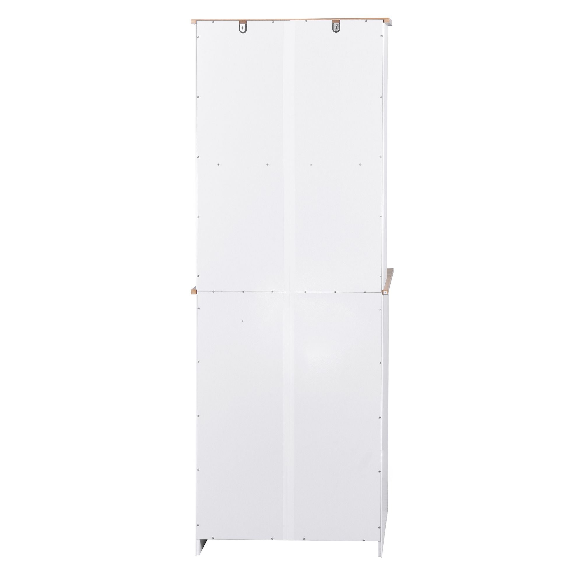 Wooden Kitchen Cabinet White Pantry Room Storage Microwave Cabinet with Framed Glass Doors and Drawer
