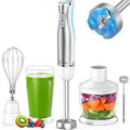 Hand Blender;  5 in 1 Multi-Purpose Immersion Blender set;  1100 watts 12 Adjustable Speed Stick Blender;  600ml Beaker;  500ml Food Processor Container;  Egg Whisk;  Milk Frother Attachments;  White EasyOptionXY LLC