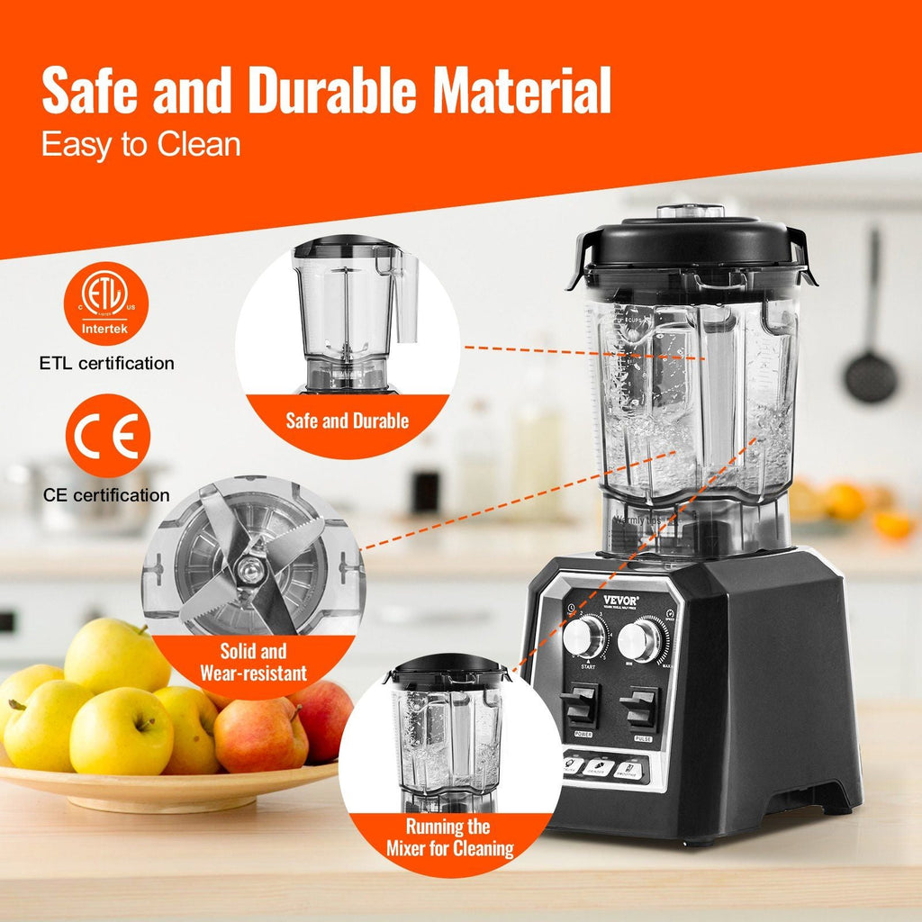 VEVOR Professional Blender, Commercial Countertop Blenders, 68 oz Jar Blender Combo, Stainless Steel 3 Functions Blender, for Frozen Drinks, Shakes, Smoothies, Peree, and Crush Ice, Black EasyOptionXY LLC