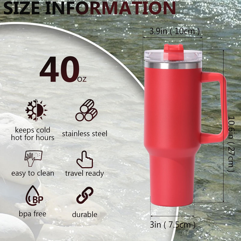 40oz large capacity tumbler, With Handle And Straw Lid, Insulated Reusable Stainless Steel Water Bottles Travel Mug Coffee Cup car cup water cup For Men Women Outdoor Camping Driving,  gift
