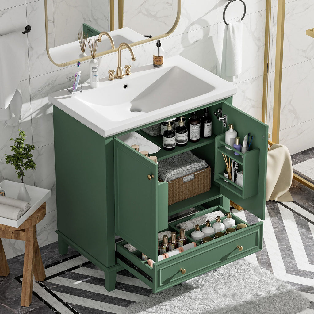 30\" Bathroom Vanity with Sink Combo, Multi-functional Bathroom Cabinet with Doors and Drawer, Solid Frame and MDF Board