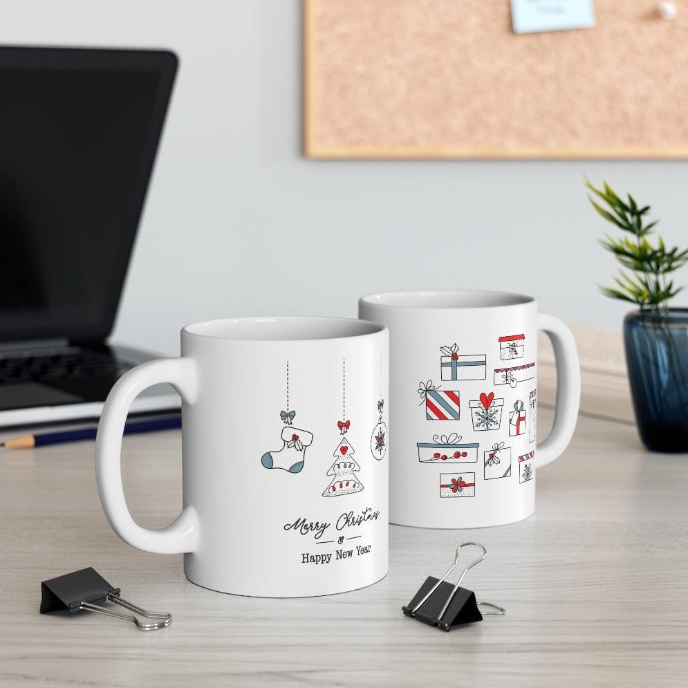 Merry Christmas Mug with Stockings and Presents EasyOptionXY LLC