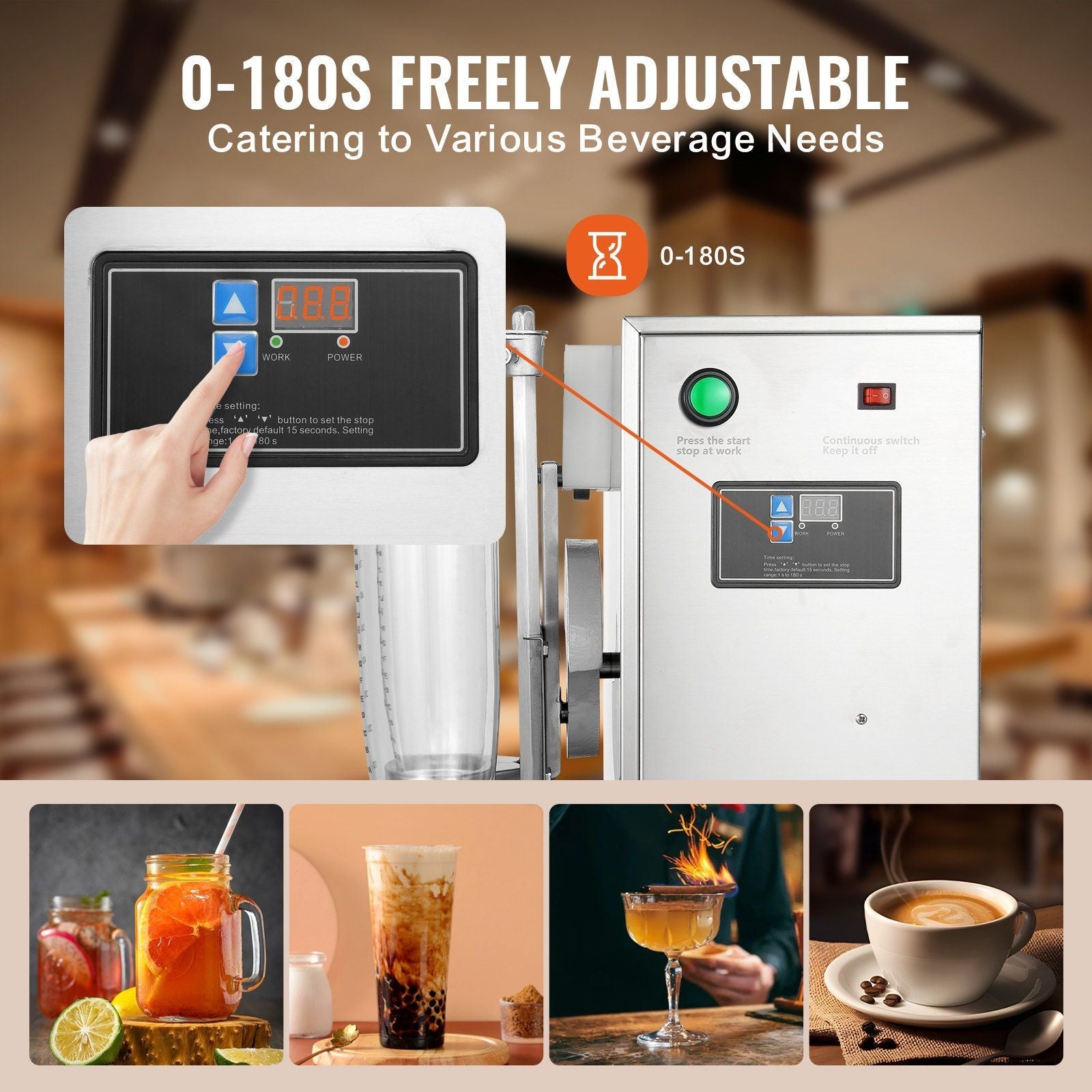 VEVOR Milkshake Maker Machine, 120W Commercial Milk Tea Shaker Machine, Double Head Milk Shake Mixer Machine, 0-180s Adjustable Milkshake Blender, with 1 L PC Cup, for Milk Tea Store EasyOptionXY LLC