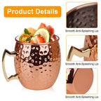 4Pcs Moscow Mule Mugs 18OZ Copper Plating Cocktail Cup Set With Straws Stainless Steel Lining Hammered Cups For Wine Beer Cocktail Cold Drinks
